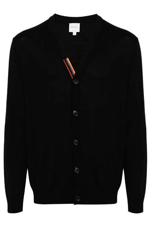 Cardigan Artist Stripe in lana merino nero PAUL SMITH | M1R122XL0209479